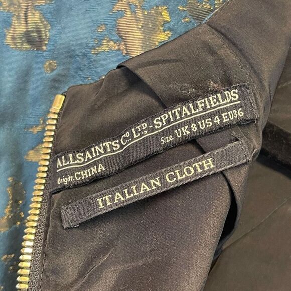 ALL SAINTS Dress Size 4 Opulence Teal Bronze Jacquard Cap Sleeve Cocktail Mini - Picture 8 of 16